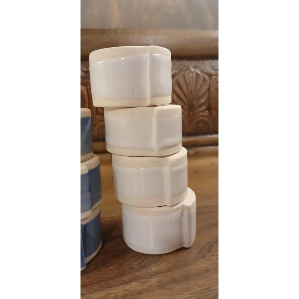Blue And White Ribbon Like Ceramic Napkin Rings Set Of 7 Spring Or Summer Tables
